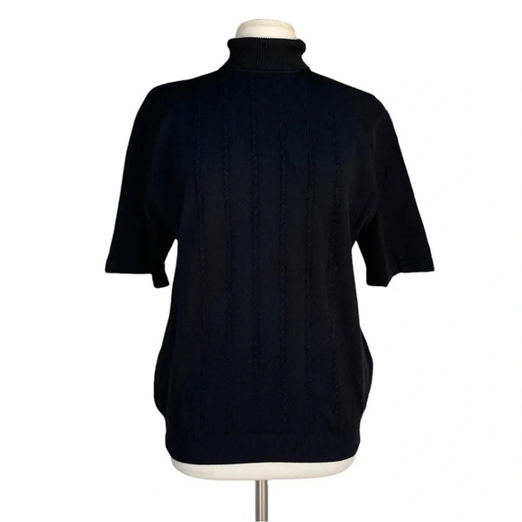VINTAGE 60s Puritan Ban-Lon Sweater Shirt Solid Black Short Sleeve Rockabilly - Picture 1 of 2